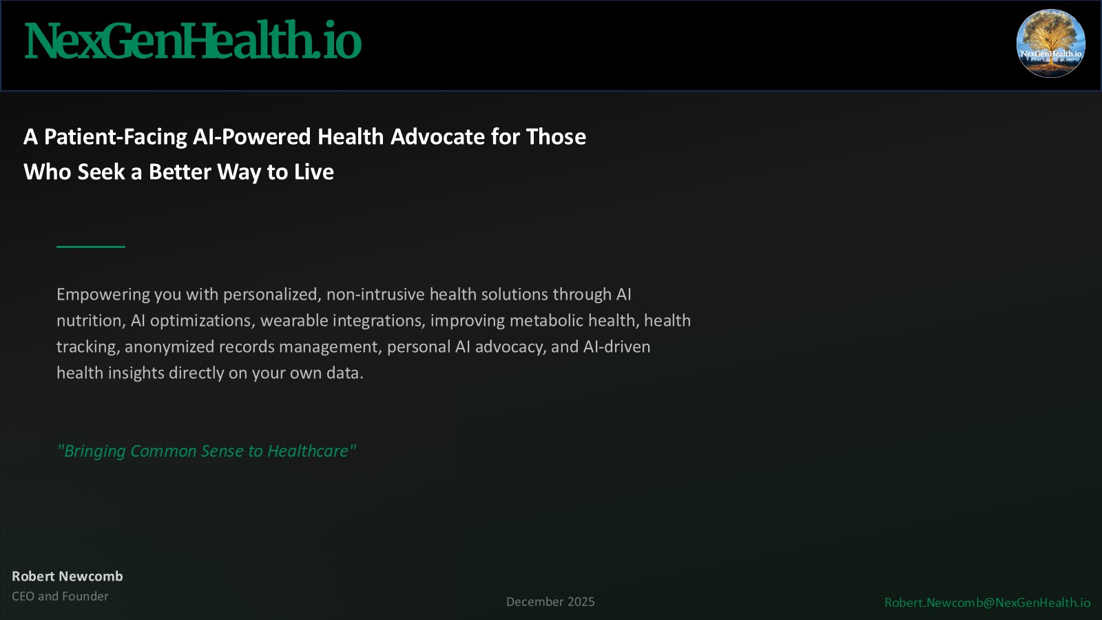 NexGenHealth.io investor pitch deck — title slide